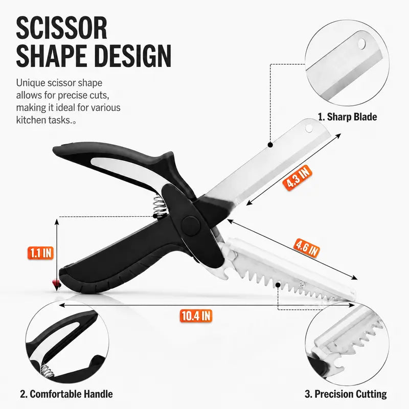 9.5In 2-In-1 Kitchen Scissors with Stainless Steel Blade, Plastic Cutting Board and Safety Lock - Multi-Functional Kitchen Utensil for Soft Vegetables, Cheese, Fruit Cutting
