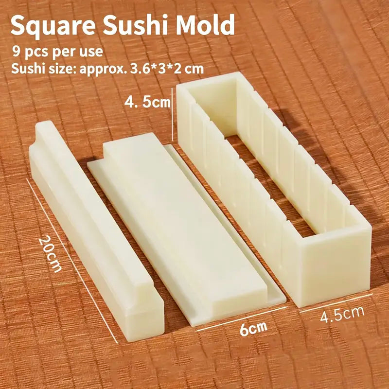 DIY Sushi Maker Mold Set, HIPS Non-Stick Sushi Rolling Tool with Cutting Groove, One Press Forming Sushi Making Kit for Home Kitchen Beginners, Easy to Clean Homemade Rice Roll Mold
