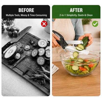 9.5In 2-In-1 Kitchen Scissors with Stainless Steel Blade, Plastic Cutting Board and Safety Lock - Multi-Functional Kitchen Utensil for Soft Vegetables, Cheese, Fruit Cutting