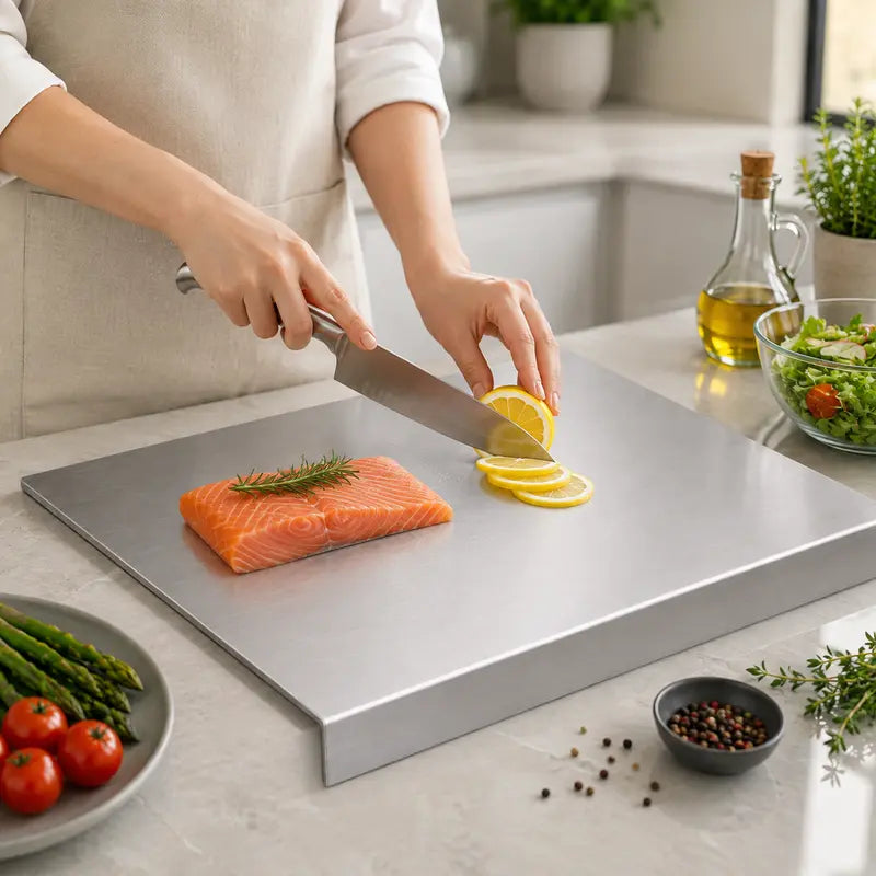Stainless Steel Chopping Board - Anti-Slip Base, Mold-Resistant Kitchen Supply, Minimalist Essential Household Kitchen Accessory for Knife Use, Home Decor