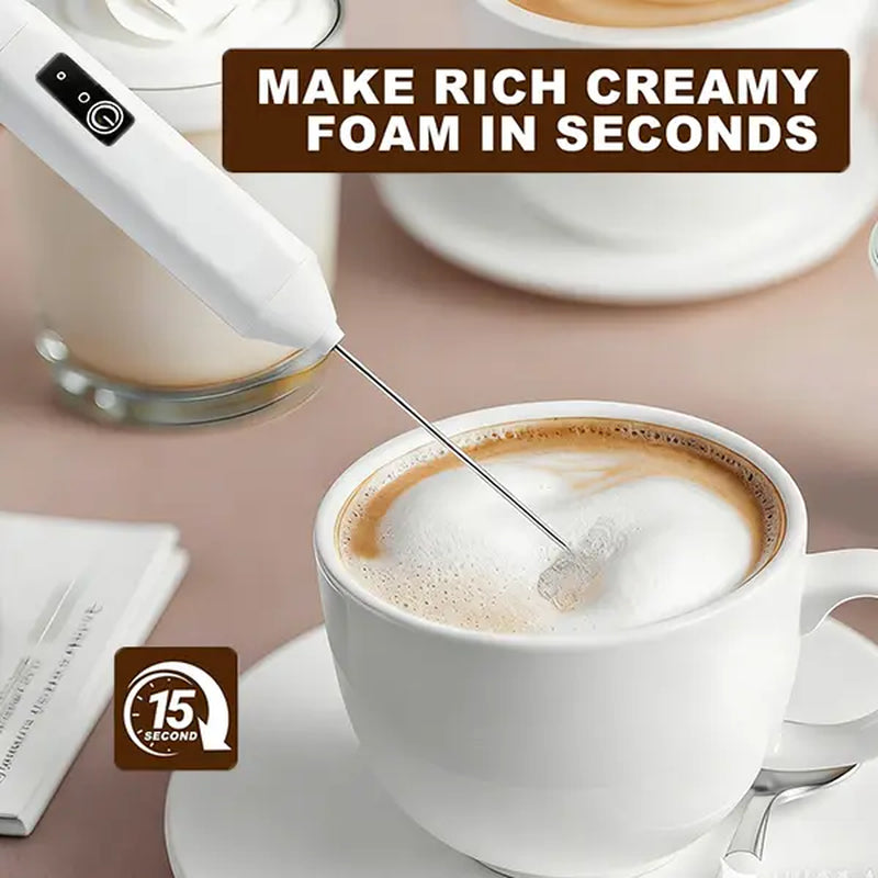 Handheld Milk Frother - Compact Coffee Equipment for Easier Mornings & Morning Coffee, High-Powered Turbo Engine, USB Recharge, 3 Speeds, 1-Button Operated, Dual Stainless Steel Whisks, Lightweight Portable Mixer
