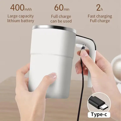 13Oz Compact Smart Magnetic Auto-Stir Coffee Mug - Button Control, Real-Time Temp Display, 304 Stainless Steel Body, Anti-Scalding Reusable Washable Tumbler for Office, Home Use (White), Reuse