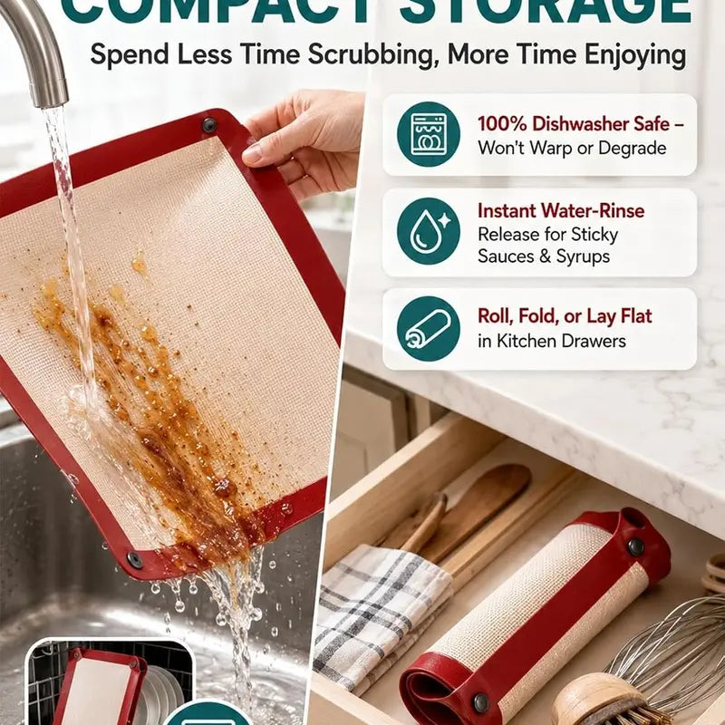 Silicone Baking Mat Bakeware - Leakproof, Snap Lock Edges, Nonstick Oven Liners for Kitchen Utensils