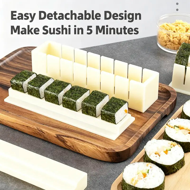 DIY Sushi Maker Mold Set, HIPS Non-Stick Sushi Rolling Tool with Cutting Groove, One Press Forming Sushi Making Kit for Home Kitchen Beginners, Easy to Clean Homemade Rice Roll Mold