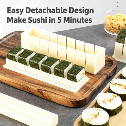 DIY Sushi Maker Mold Set, HIPS Non-Stick Sushi Rolling Tool with Cutting Groove, One Press Forming Sushi Making Kit for Home Kitchen Beginners, Easy to Clean Homemade Rice Roll Mold