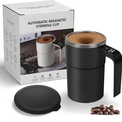 13Oz Compact Smart Magnetic Auto-Stir Coffee Mug - Button Control, Real-Time Temp Display, 304 Stainless Steel Body, Anti-Scalding Reusable Washable Tumbler for Office, Home Use (White), Reuse