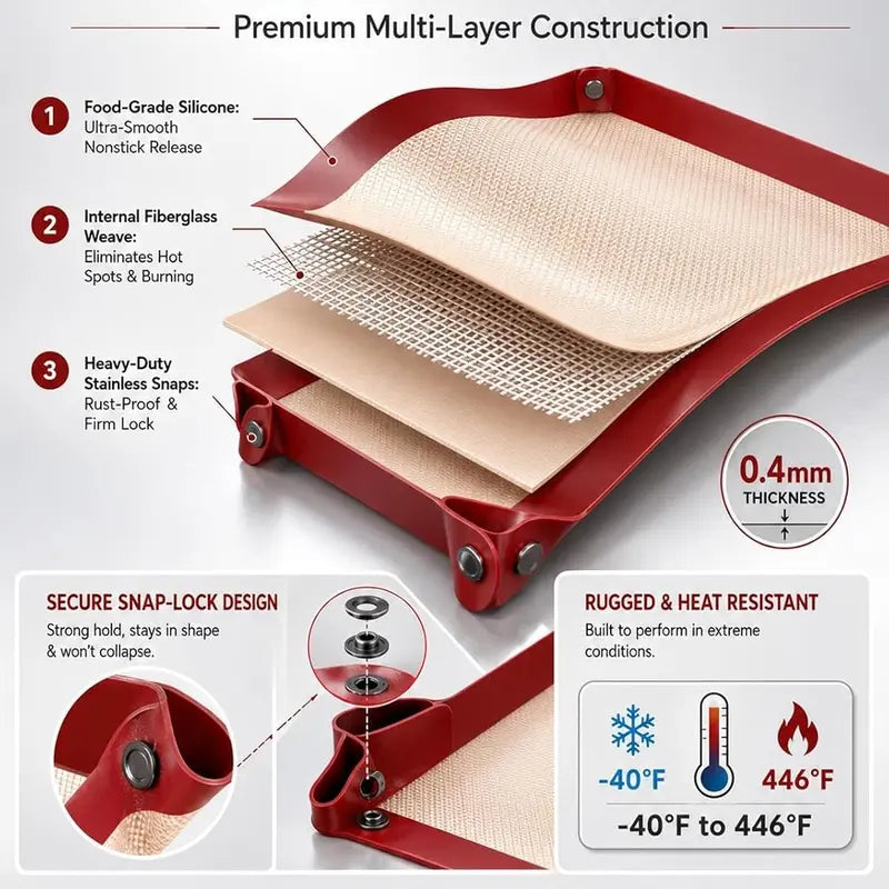 Silicone Baking Mat Bakeware - Leakproof, Snap Lock Edges, Nonstick Oven Liners for Kitchen Utensils