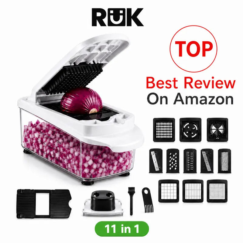 Multi-Use Fruit & Vegetable Chopper, 22-In-1 Durable Stainless Steel Kitchen Utensil with 8 Interchangeable Smooth Blades, ABS Body, Large Capacity Container, Grater, Peeler, Efficient Cutting & Easy to Use