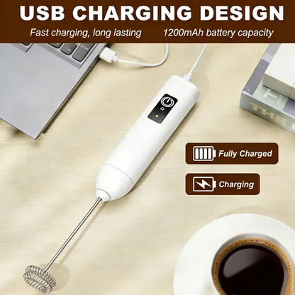 Handheld Milk Frother - Compact Coffee Equipment for Easier Mornings & Morning Coffee, High-Powered Turbo Engine, USB Recharge, 3 Speeds, 1-Button Operated, Dual Stainless Steel Whisks, Lightweight Portable Mixer