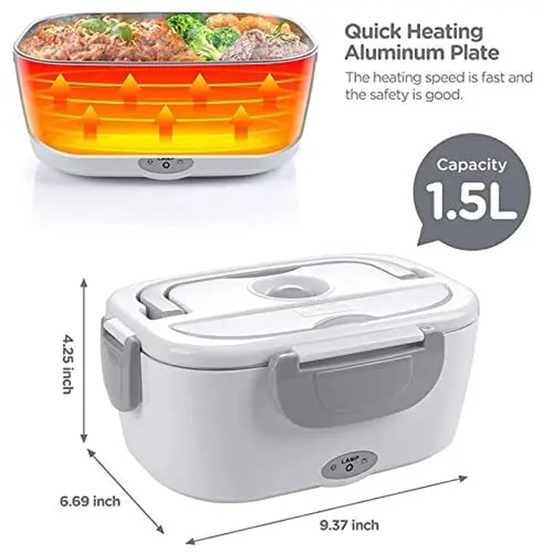 Electric Heated Lunch Box, 60W Fast Heating, 1.5L Food-Grade 304 Stainless Steel, 12V/24V/110V Portable Food Warmer for Car Truck Office Adults, Lonchera Electrica Portatil