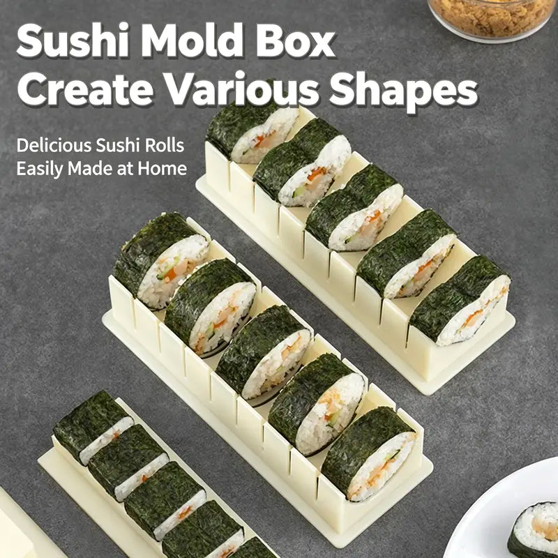 DIY Sushi Maker Mold Set, HIPS Non-Stick Sushi Rolling Tool with Cutting Groove, One Press Forming Sushi Making Kit for Home Kitchen Beginners, Easy to Clean Homemade Rice Roll Mold