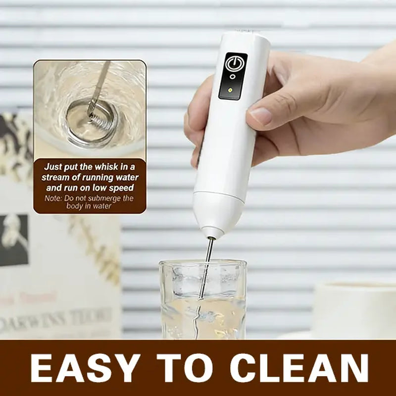 Handheld Milk Frother - Compact Coffee Equipment for Easier Mornings & Morning Coffee, High-Powered Turbo Engine, USB Recharge, 3 Speeds, 1-Button Operated, Dual Stainless Steel Whisks, Lightweight Portable Mixer