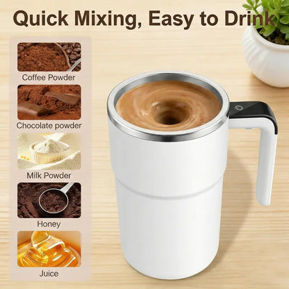13Oz Compact Smart Magnetic Auto-Stir Coffee Mug - Button Control, Real-Time Temp Display, 304 Stainless Steel Body, Anti-Scalding Reusable Washable Tumbler for Office, Home Use (White), Reuse