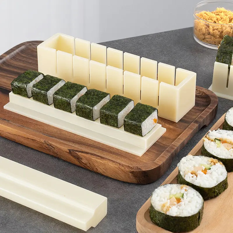 DIY Sushi Maker Mold Set, HIPS Non-Stick Sushi Rolling Tool with Cutting Groove, One Press Forming Sushi Making Kit for Home Kitchen Beginners, Easy to Clean Homemade Rice Roll Mold