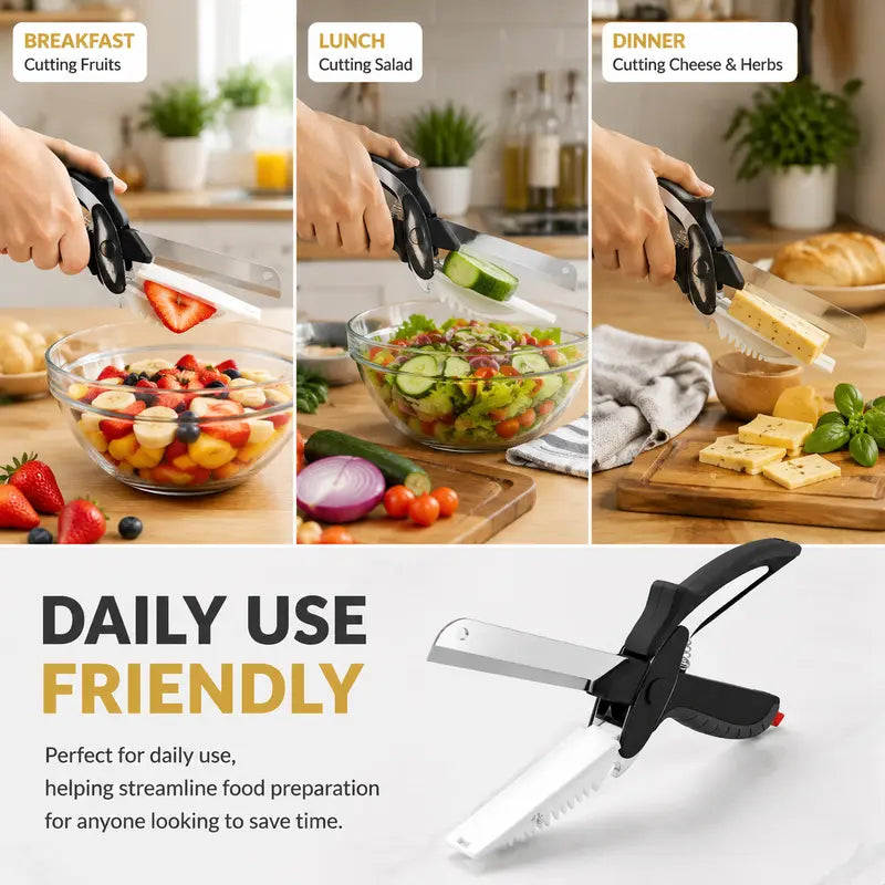 9.5In 2-In-1 Kitchen Scissors with Stainless Steel Blade, Plastic Cutting Board and Safety Lock - Multi-Functional Kitchen Utensil for Soft Vegetables, Cheese, Fruit Cutting