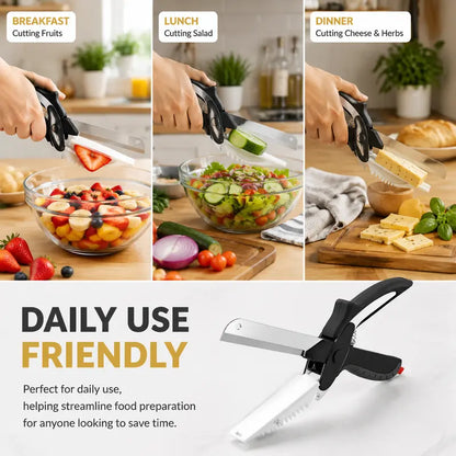 9.5In 2-In-1 Kitchen Scissors with Stainless Steel Blade, Plastic Cutting Board and Safety Lock - Multi-Functional Kitchen Utensil for Soft Vegetables, Cheese, Fruit Cutting