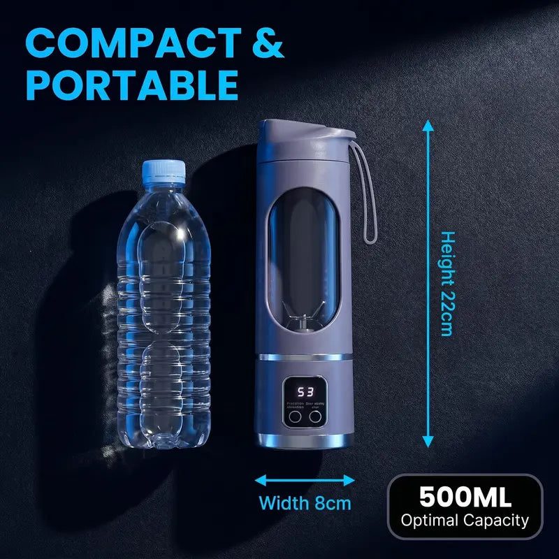 Portable Blender - Cordless 8-Blade Stainless Steel Rechargeable Juicing Cup, Durable Batteries Built-In, USB Charging Port, Ergonomic Crystal Design, Ideal for Fitness Enthusiasts & Outdoor Use (Watermelon Juice, Protein Powder Mixing)