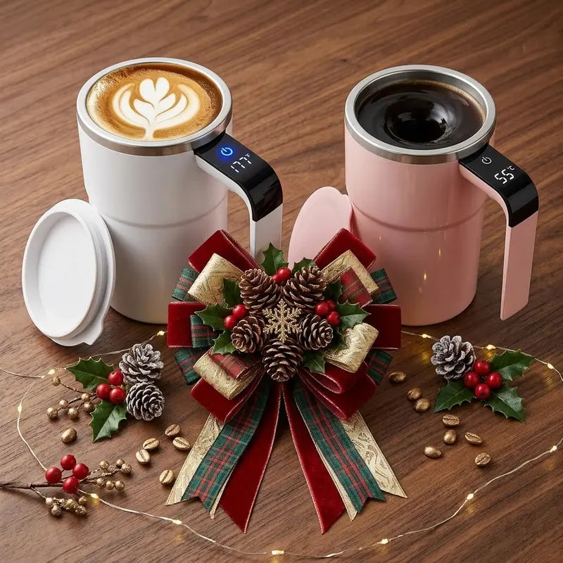 13Oz Compact Smart Magnetic Auto-Stir Coffee Mug - Button Control, Real-Time Temp Display, 304 Stainless Steel Body, Anti-Scalding Reusable Washable Tumbler for Office, Home Use (White), Reuse