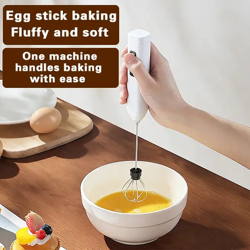 Handheld Milk Frother - Compact Coffee Equipment for Easier Mornings & Morning Coffee, High-Powered Turbo Engine, USB Recharge, 3 Speeds, 1-Button Operated, Dual Stainless Steel Whisks, Lightweight Portable Mixer