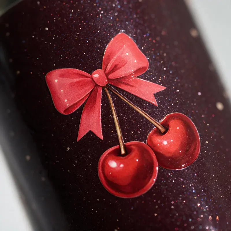 Owala 32Oz Stainless Steel Freesip Special Edition Insulated Leakproof Water Bottle - Cherry & Bow Deep Red Print, Black Push Lid with Straw, Vacuum Drinkware