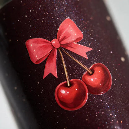 Owala 32Oz Stainless Steel Freesip Special Edition Insulated Leakproof Water Bottle - Cherry & Bow Deep Red Print, Black Push Lid with Straw, Vacuum Drinkware