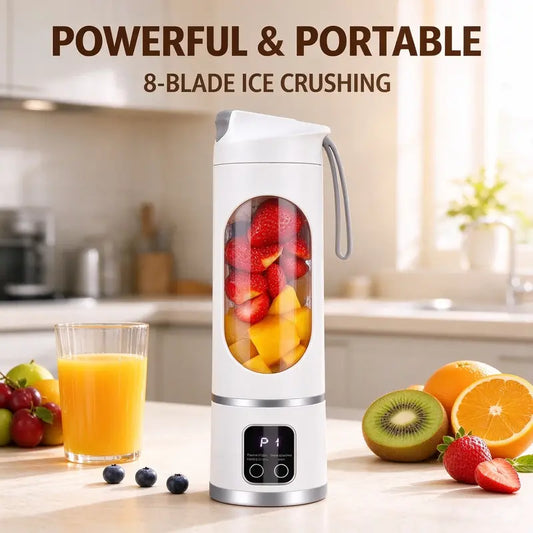 Portable Blender - Cordless 8-Blade Stainless Steel Rechargeable Juicing Cup, Durable Batteries Built-In, USB Charging Port, Ergonomic Crystal Design, Ideal for Fitness Enthusiasts & Outdoor Use (Watermelon Juice, Protein Powder Mixing)