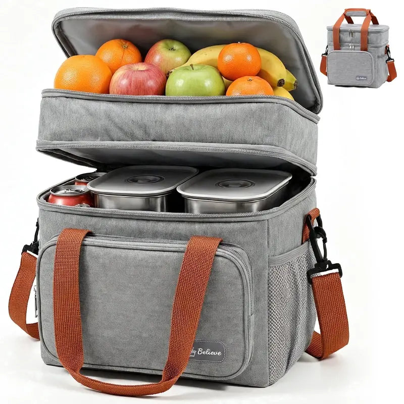 Electric Heated Lunch Box, 60W Fast Heating, 1.5L Food-Grade 304 Stainless Steel, 12V/24V/110V Portable Food Warmer for Car Truck Office Adults, Lonchera Electrica Portatil