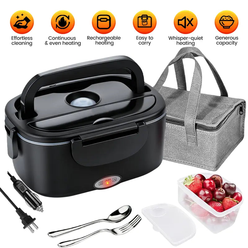 Electric Heated Lunch Box, 60W Fast Heating, 1.5L Food-Grade 304 Stainless Steel, 12V/24V/110V Portable Food Warmer for Car Truck Office Adults, Lonchera Electrica Portatil