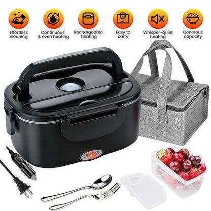 Electric Heated Lunch Box, 60W Fast Heating, 1.5L Food-Grade 304 Stainless Steel, 12V/24V/110V Portable Food Warmer for Car Truck Office Adults, Lonchera Electrica Portatil