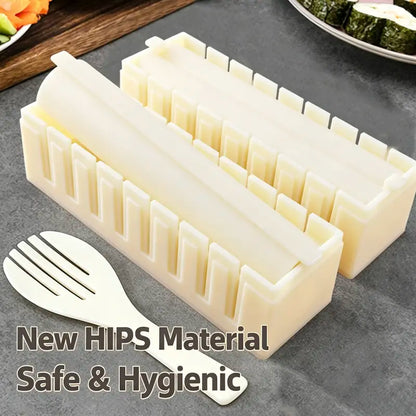 DIY Sushi Maker Mold Set, HIPS Non-Stick Sushi Rolling Tool with Cutting Groove, One Press Forming Sushi Making Kit for Home Kitchen Beginners, Easy to Clean Homemade Rice Roll Mold