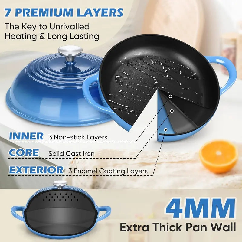 Dutch Oven for Bread Baking, Joyfair Enameled Cast Iron Pot with Lid | Heavy Duty 10" Sourdough Bake Pan with Dome Lid, Even Heat, 500 ℉ Oven-Safe, Kitchen Bakeware for Slow-Cooking Roasting, 5.5QT