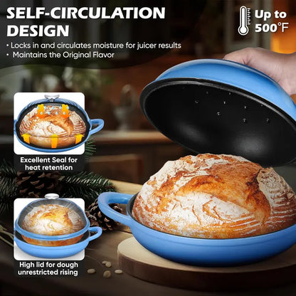 Dutch Oven for Bread Baking, Joyfair Enameled Cast Iron Pot with Lid | Heavy Duty 10" Sourdough Bake Pan with Dome Lid, Even Heat, 500 ℉ Oven-Safe, Kitchen Bakeware for Slow-Cooking Roasting, 5.5QT