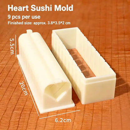 DIY Sushi Maker Mold Set, HIPS Non-Stick Sushi Rolling Tool with Cutting Groove, One Press Forming Sushi Making Kit for Home Kitchen Beginners, Easy to Clean Homemade Rice Roll Mold