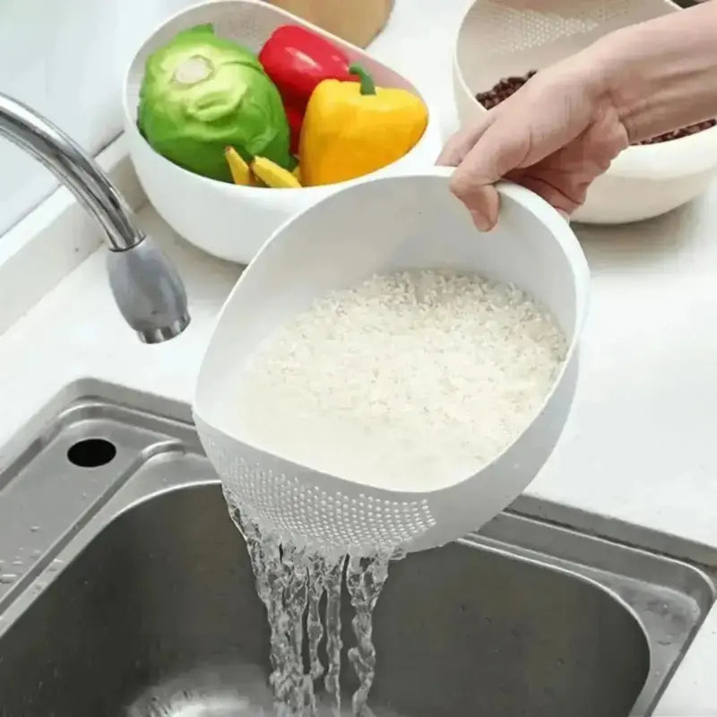 Multi Functional Dual Layer Kitchen Drain Basin, Colander Strainer Basket with Handle, Versatile Food Washing Tool for Rinsing Rice Fruit Vegetable, Daily Household Meal Prep Bowl Utensils