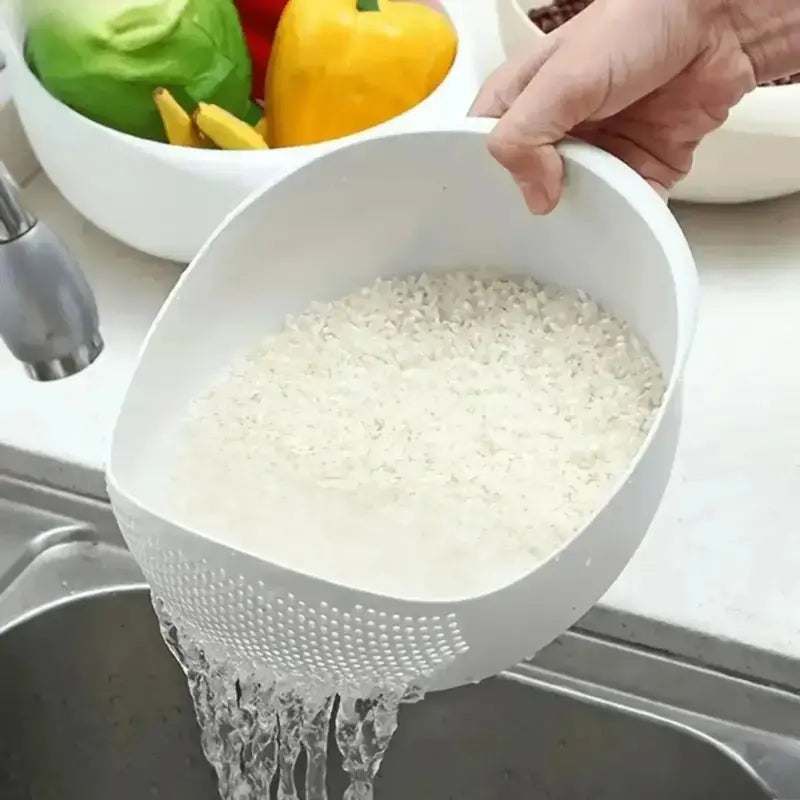 Multi Functional Dual Layer Kitchen Drain Basin, Colander Strainer Basket with Handle, Versatile Food Washing Tool for Rinsing Rice Fruit Vegetable, Daily Household Meal Prep Bowl Utensils