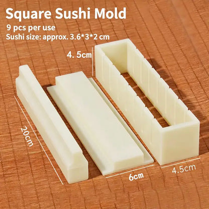 DIY Sushi Maker Mold Set, HIPS Non-Stick Sushi Rolling Tool with Cutting Groove, One Press Forming Sushi Making Kit for Home Kitchen Beginners, Easy to Clean Homemade Rice Roll Mold