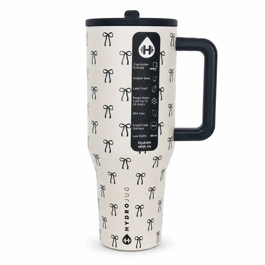 \ 40Oz Cream Bow Print Vacuum Insulated Stainless Steel Flask - Handle & Straw Lid, Leak-Proof, Cup Holder-Friendly Portable Bottled Mug for Women'S Morning Routine, Coquette Aesthetic Kitchenware Drinkware,Flasks,Coffee Sport