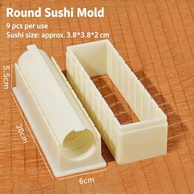 DIY Sushi Maker Mold Set, HIPS Non-Stick Sushi Rolling Tool with Cutting Groove, One Press Forming Sushi Making Kit for Home Kitchen Beginners, Easy to Clean Homemade Rice Roll Mold