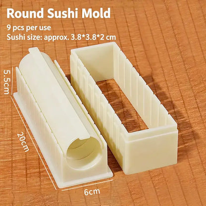 DIY Sushi Maker Mold Set, HIPS Non-Stick Sushi Rolling Tool with Cutting Groove, One Press Forming Sushi Making Kit for Home Kitchen Beginners, Easy to Clean Homemade Rice Roll Mold