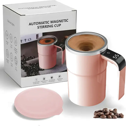 13Oz Compact Smart Magnetic Auto-Stir Coffee Mug - Button Control, Real-Time Temp Display, 304 Stainless Steel Body, Anti-Scalding Reusable Washable Tumbler for Office, Home Use (White), Reuse