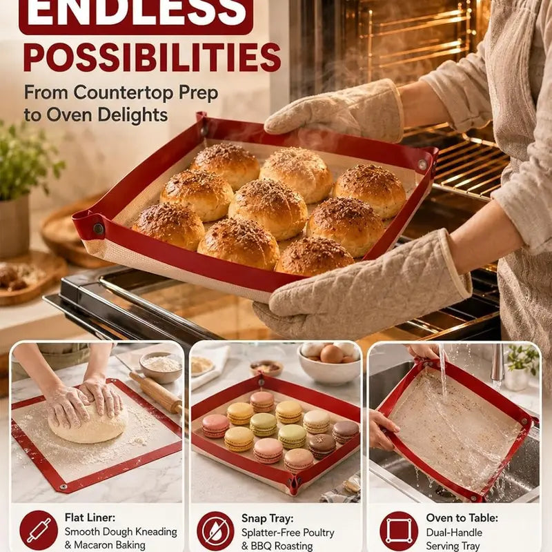 Silicone Baking Mat Bakeware - Leakproof, Snap Lock Edges, Nonstick Oven Liners for Kitchen Utensils